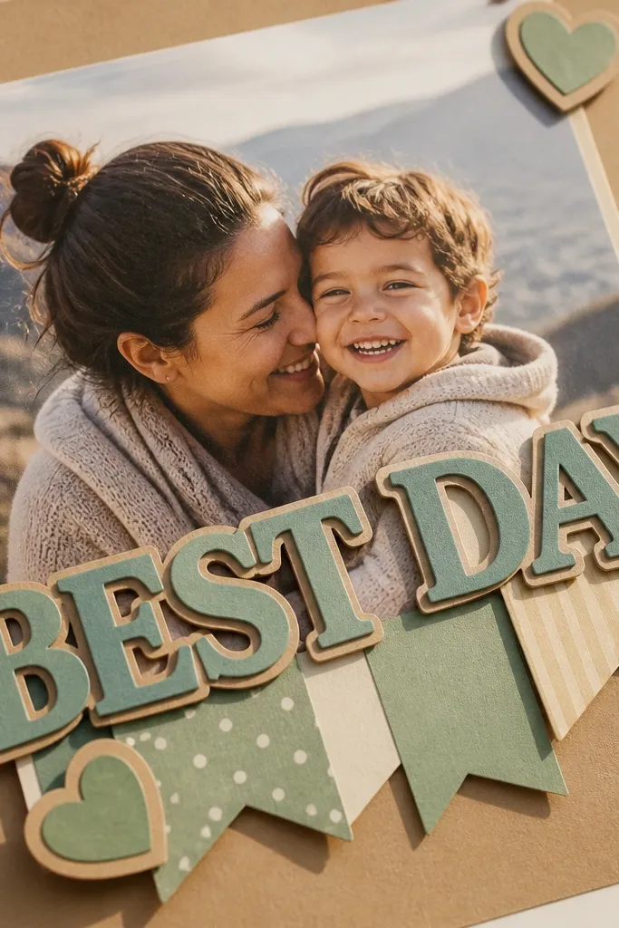A layered banner spelling "Best Day" over kraft paper edges and a
