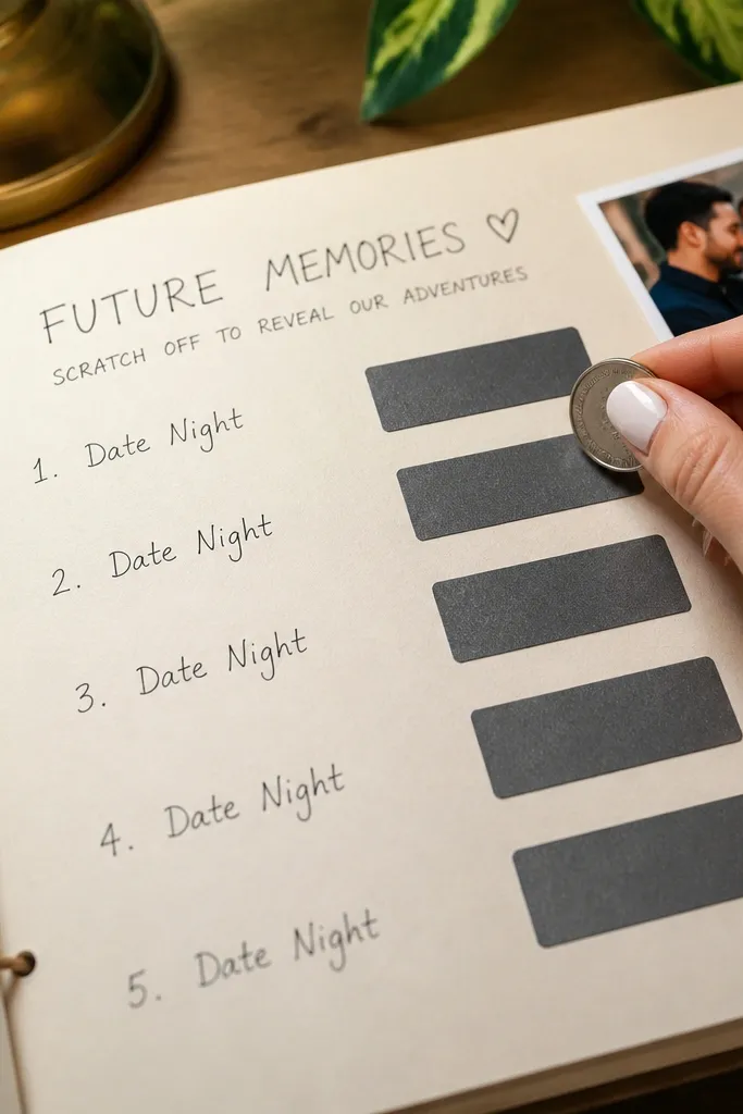 A list of date ideas on a page with a scratch-off area