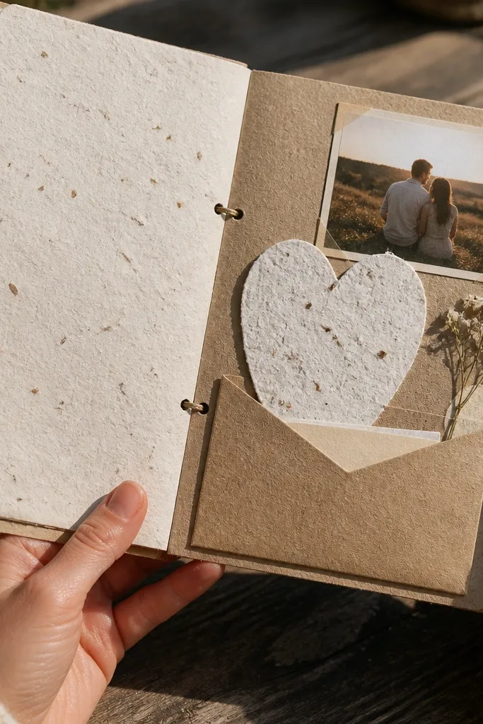 A kraft page with a small seed packet pocket and a handwritten promise