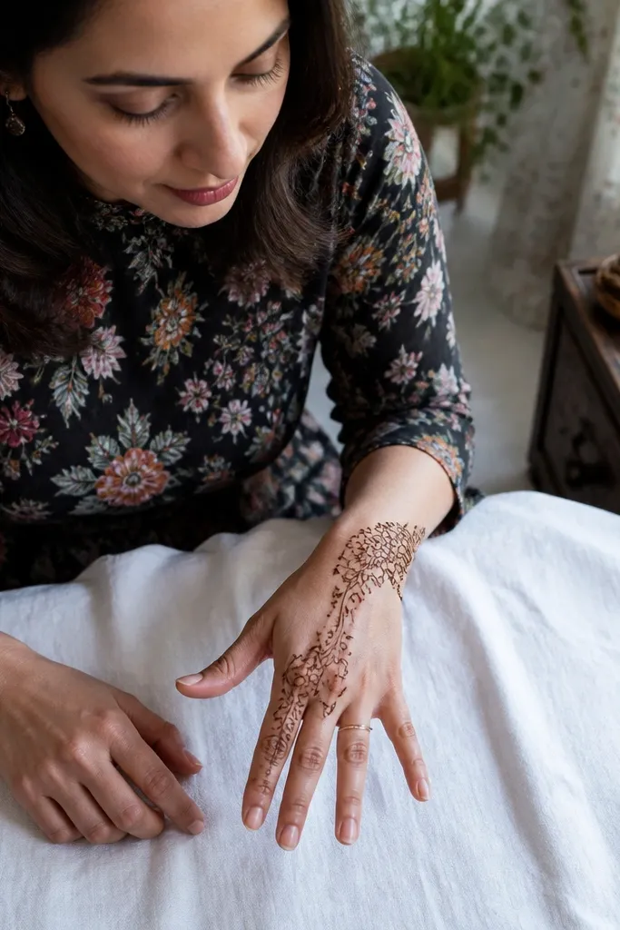Three small floral clusters on corners with empty center space on back of hand