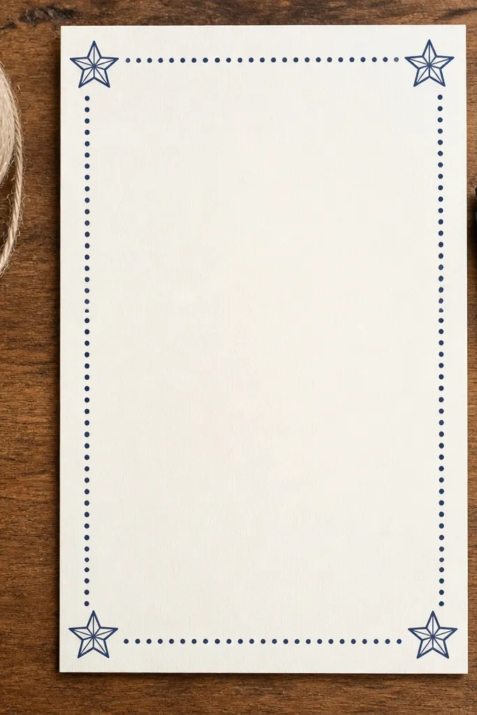 A journal page with a dotted border and small star shapes in each corner.