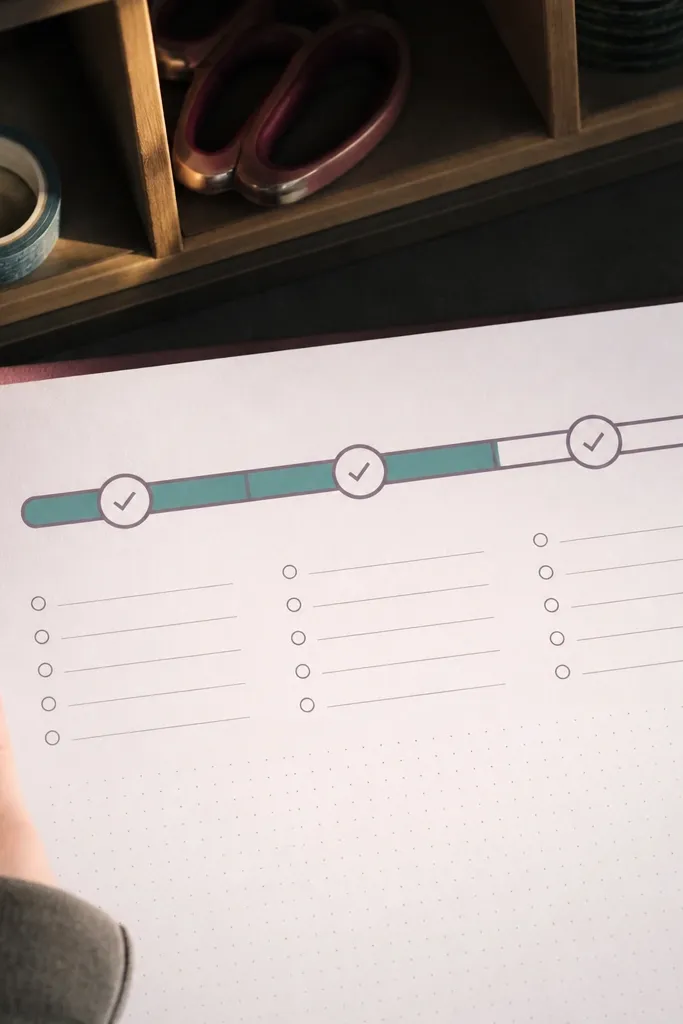 A project tracker with a progress bar split into three labeled stages.