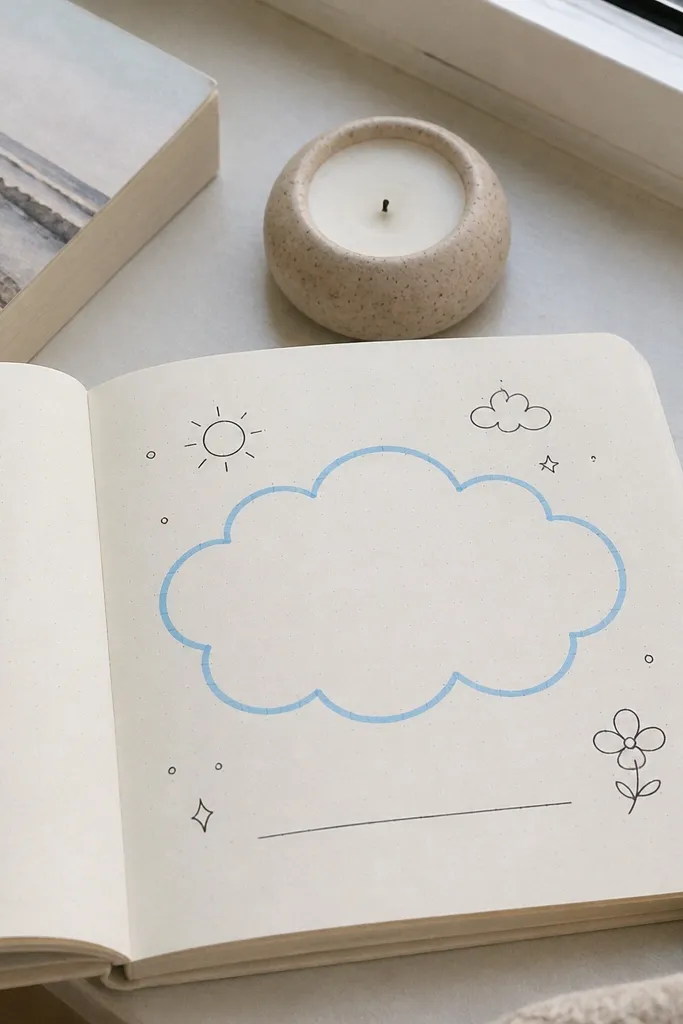 A page with a cloud-shaped quote area and one accent color text.