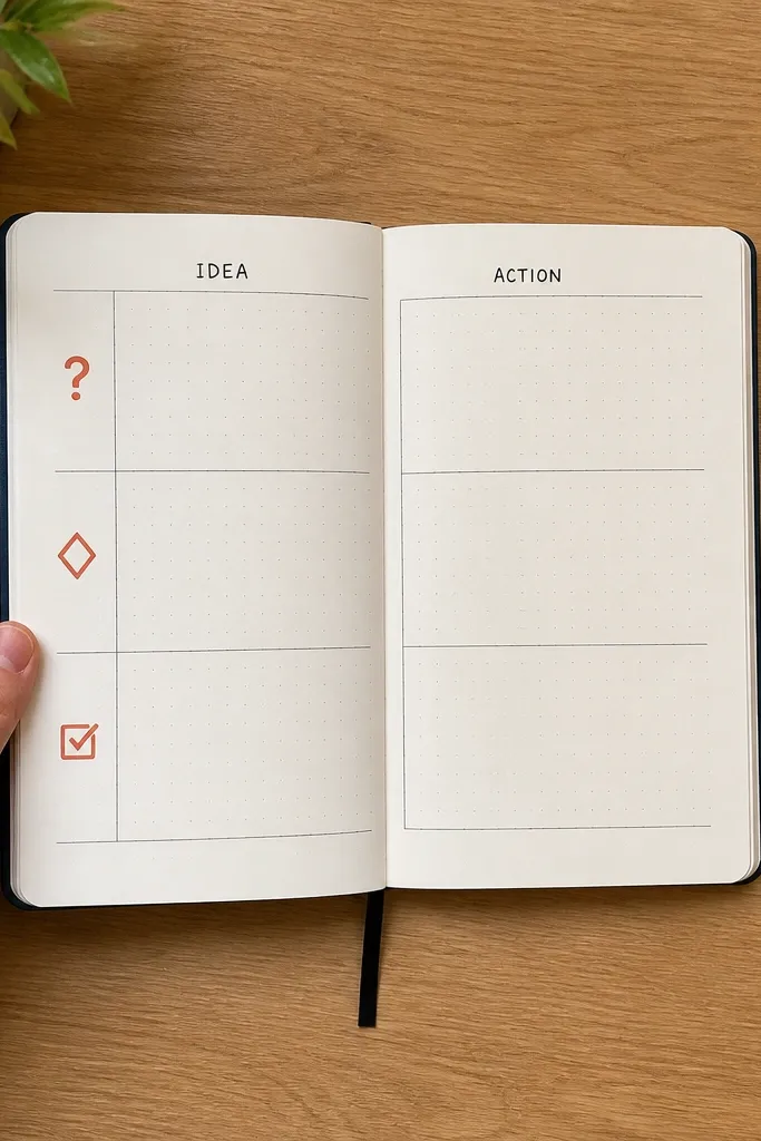 A two-column notes page with symbols in the left margin of each line.