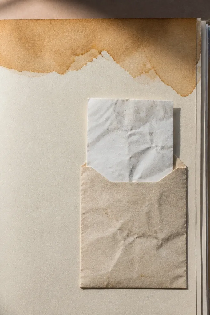 A scrapbook page with a receipt pocket and a dark ink header strip