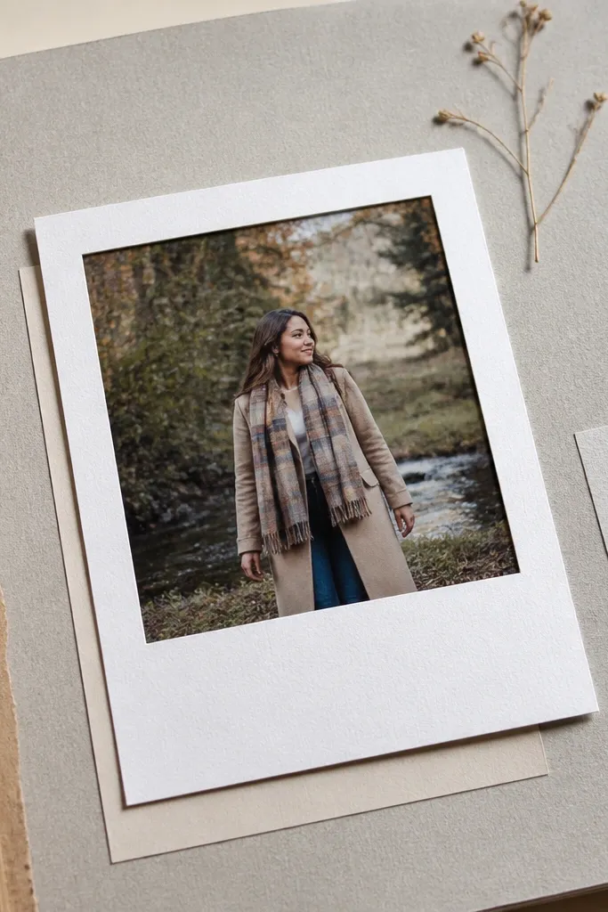 A page with a mounted on a faux Polaroid frame made from cardstock
