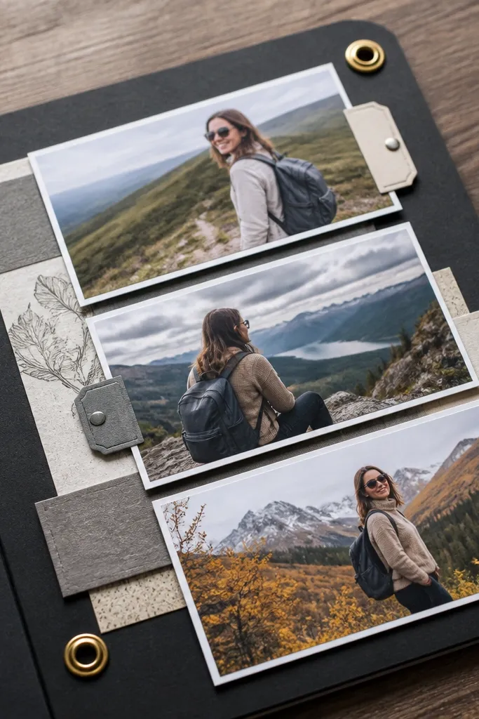 A page with three stacked 3x5 strips and small tabs with eyelets