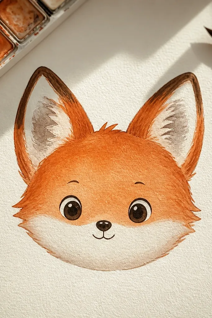 Cute chibi fox head with oversized ears and round eyes