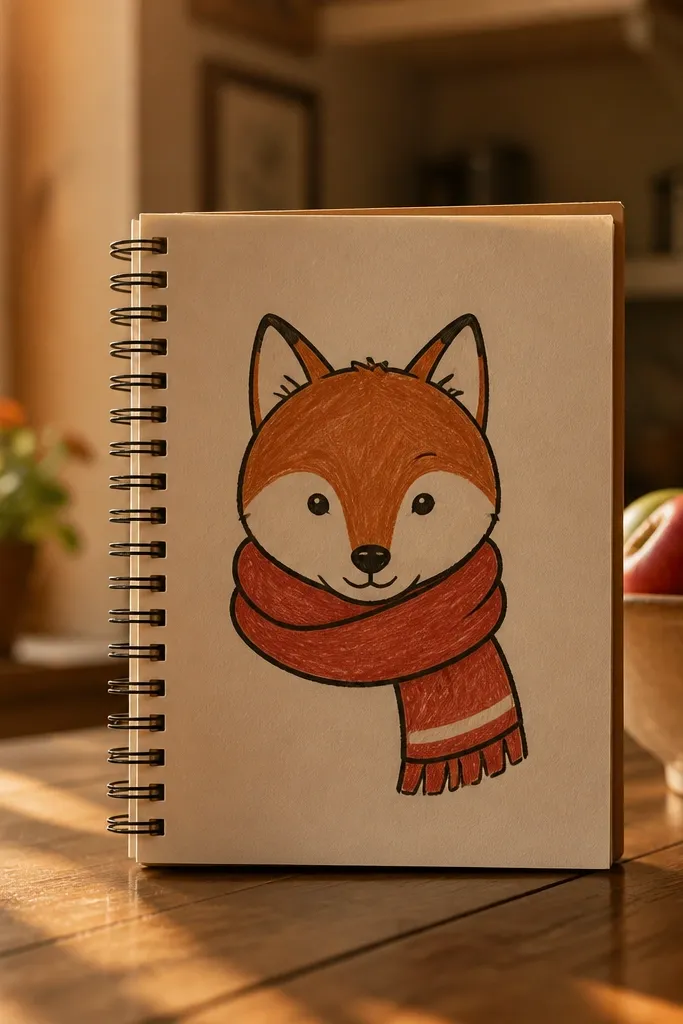 Front fox face with a simple scarf wrapped around the neck