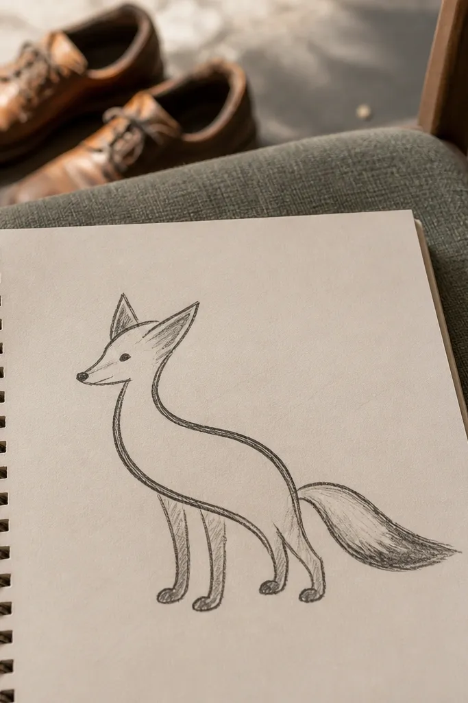 Standing fox with an S-shaped body and two simple front legs