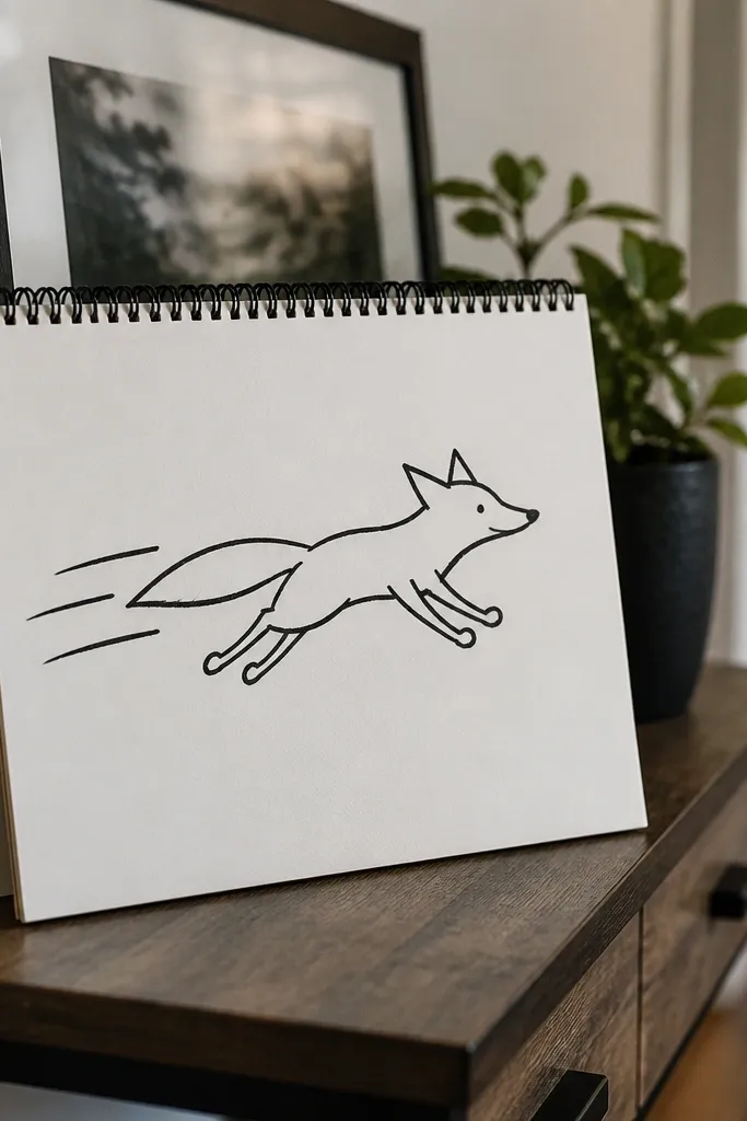 Running fox with three quick motion lines behind the body