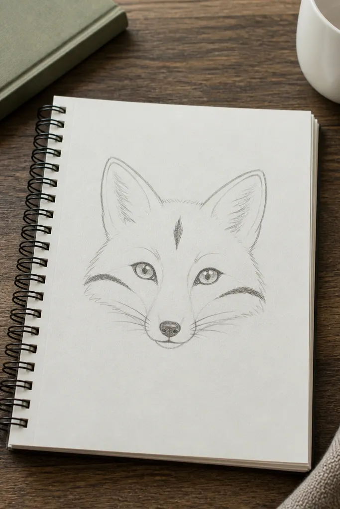 Fox face with three short fur stripes on the cheeks and forehead