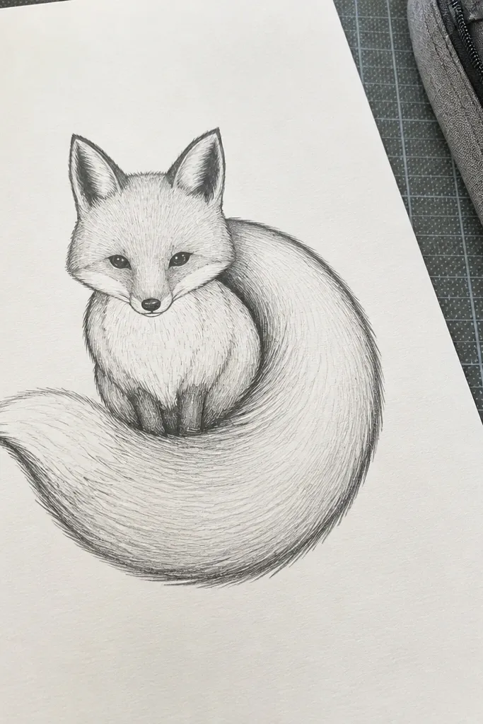 Fox with a small body and a large loop tail