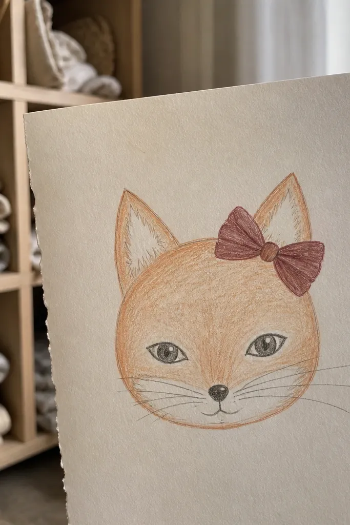 Fox face with a small bow attached to one ear