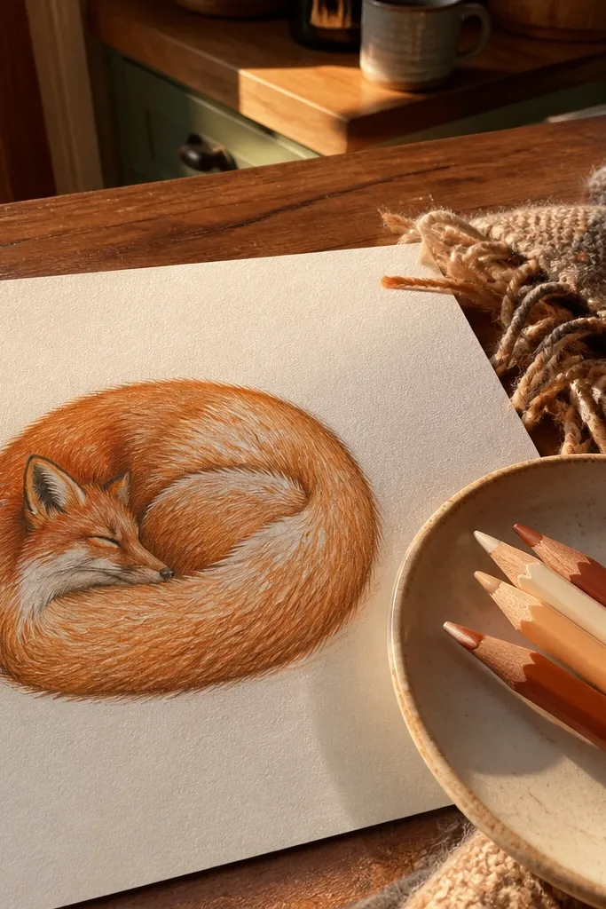 Sleeping curled fox outline with a fluffy tail wrapped around body