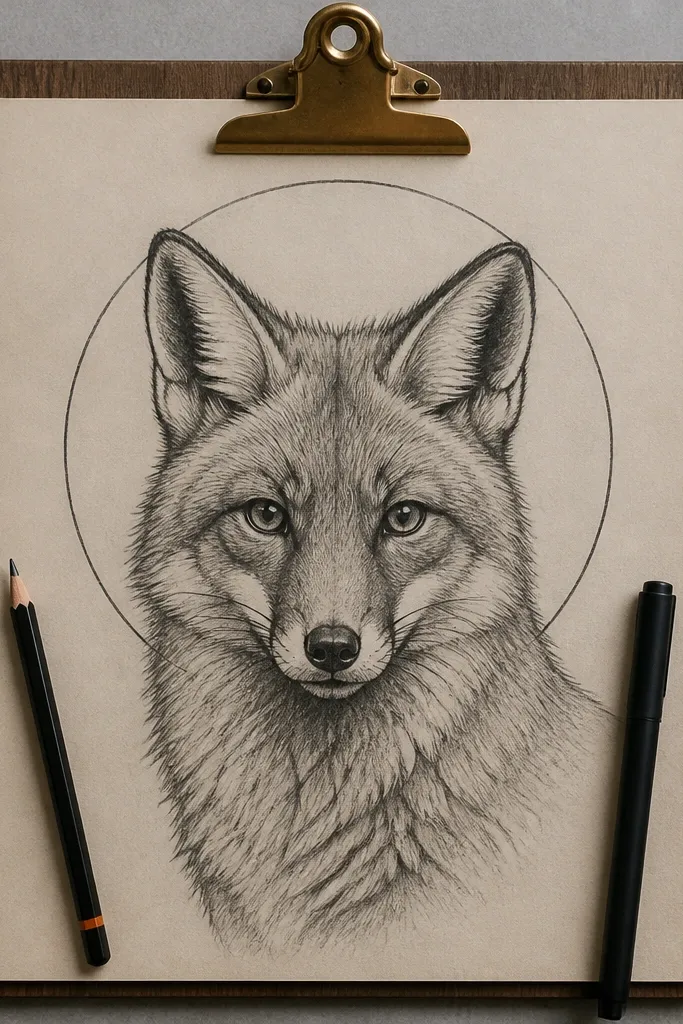 Fox head centered with a thin halo circle behind it