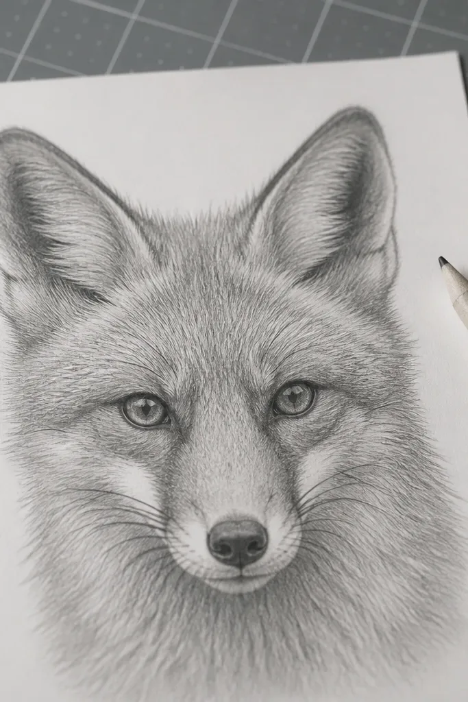 Fox face with ears showing a lighter inner fold detail