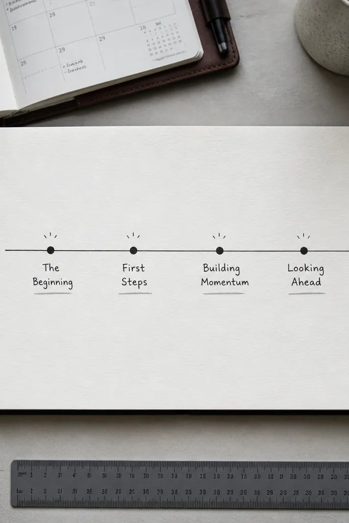 A simple horizontal timeline with 4 highlighted moments and short labels