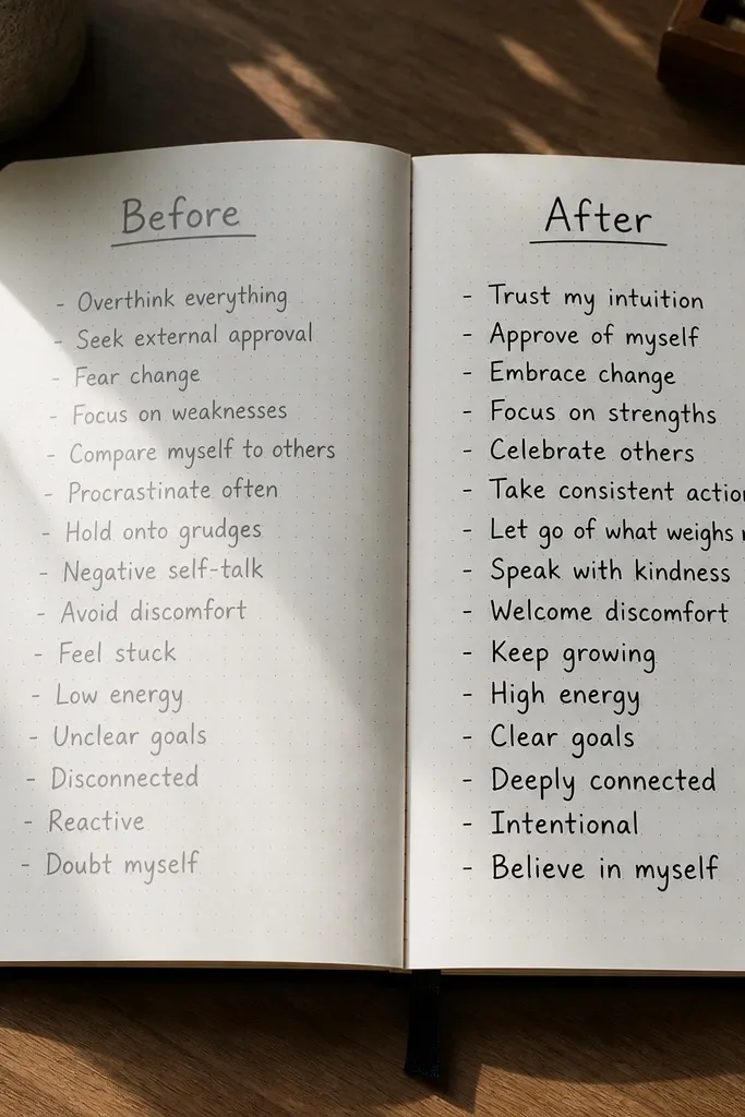 A vertical split page with before text on the left and after text on the right
