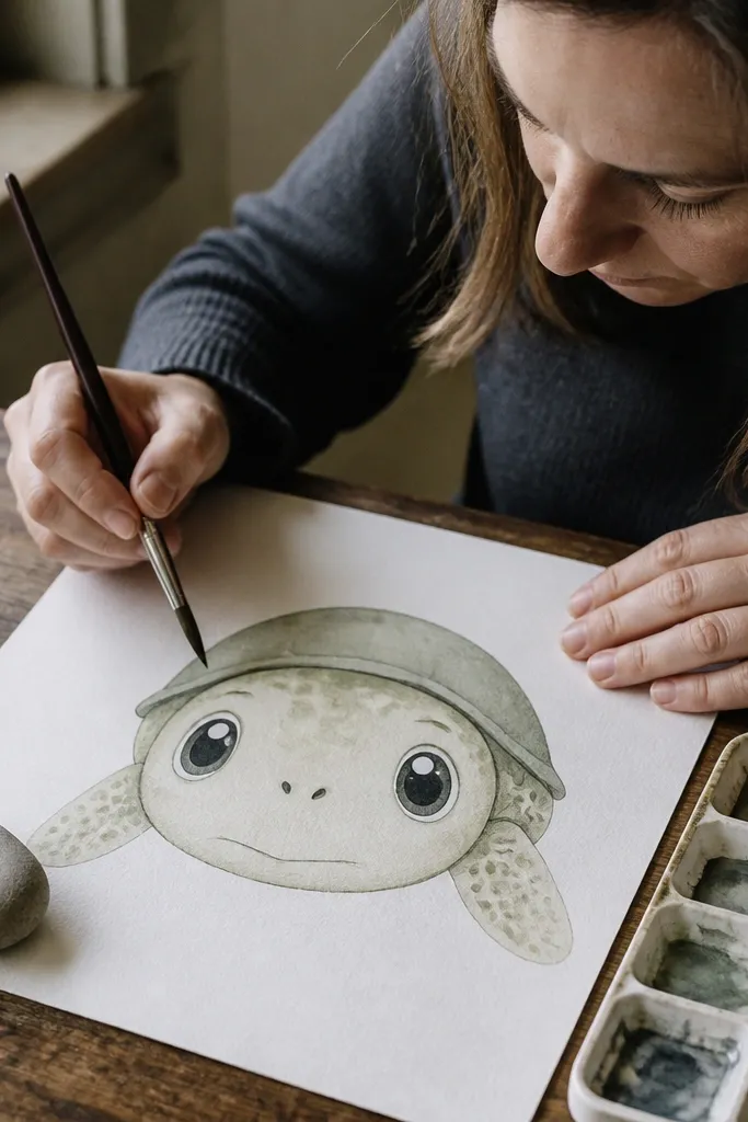 Sea turtle face with a tear-drop nose shape and minimal shell lines.