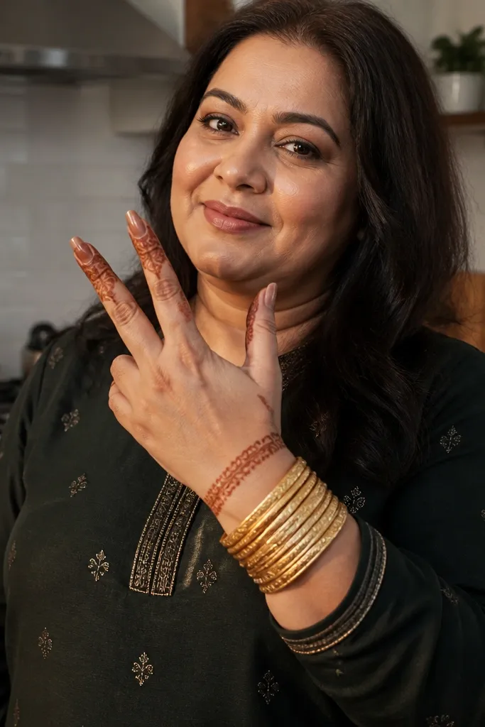 Vine running along two fingers with tiny buds and dots, plus a simple wrist band