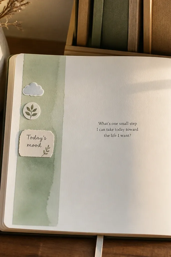A page with a vertical colored sidebar and small mood icons aligned down it