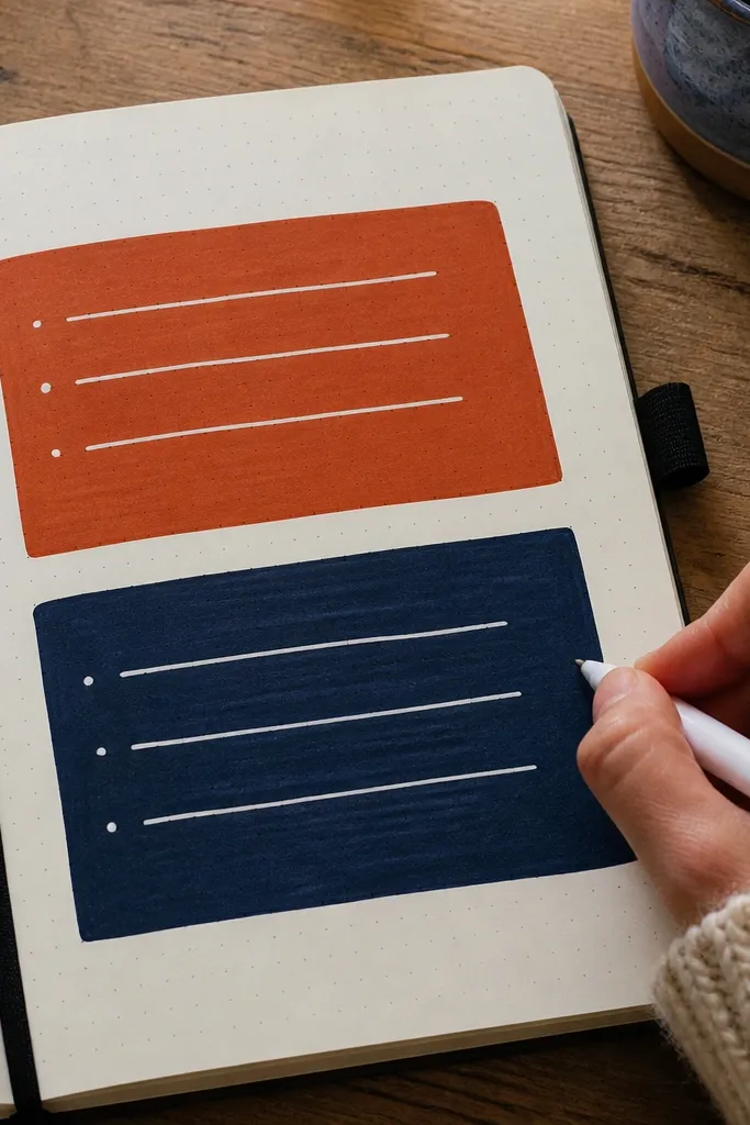 A dot-grid journal page with bold color blocks around a prompt