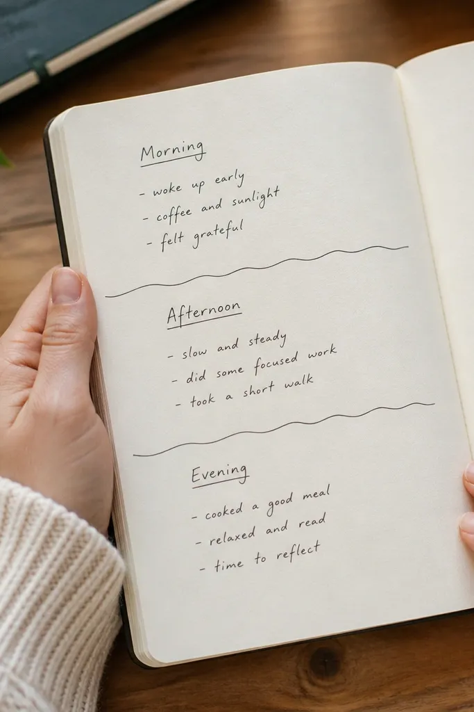 A journal page split by a wavy line with three labeled sections