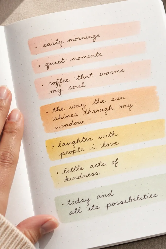 A journal page with gradient-colored bars behind handwritten notes