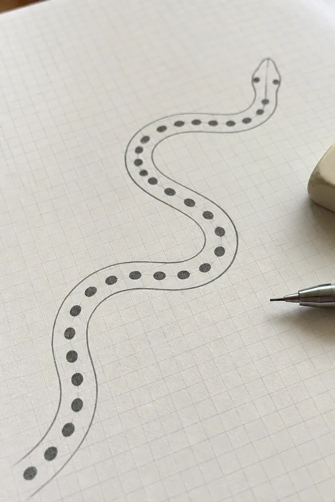 Snake body with round spots aligned to the curve on a grid
