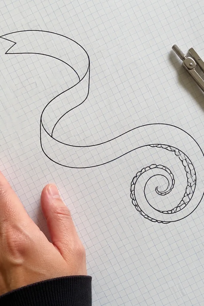 Snake tail curled into a hook with small scale cap marks