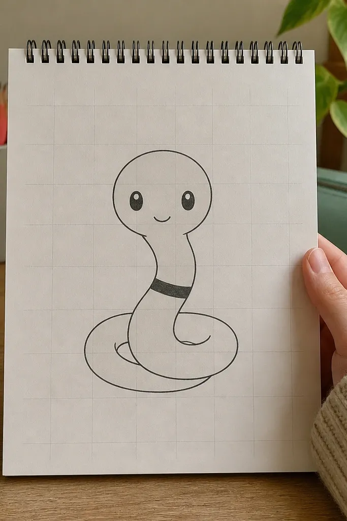 Snake head as a circle with oval body on grid paper