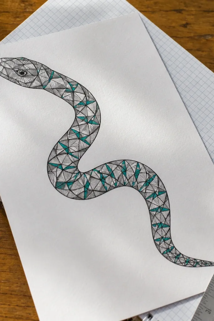 A snake body covered in repeating triangle scales with a geometric look