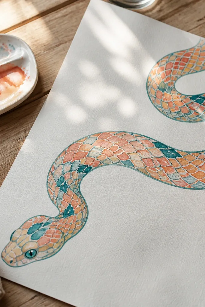 A snake with wavy tile patterns like overlapping fish scales