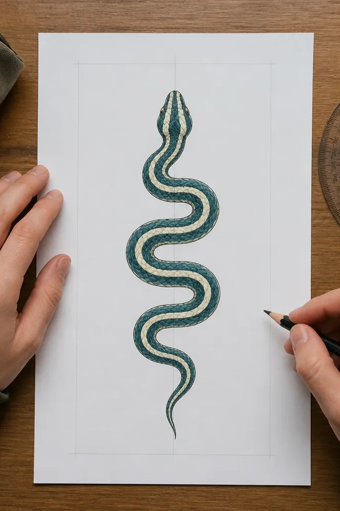 A snake with symmetrical stripes on both sides of the spine