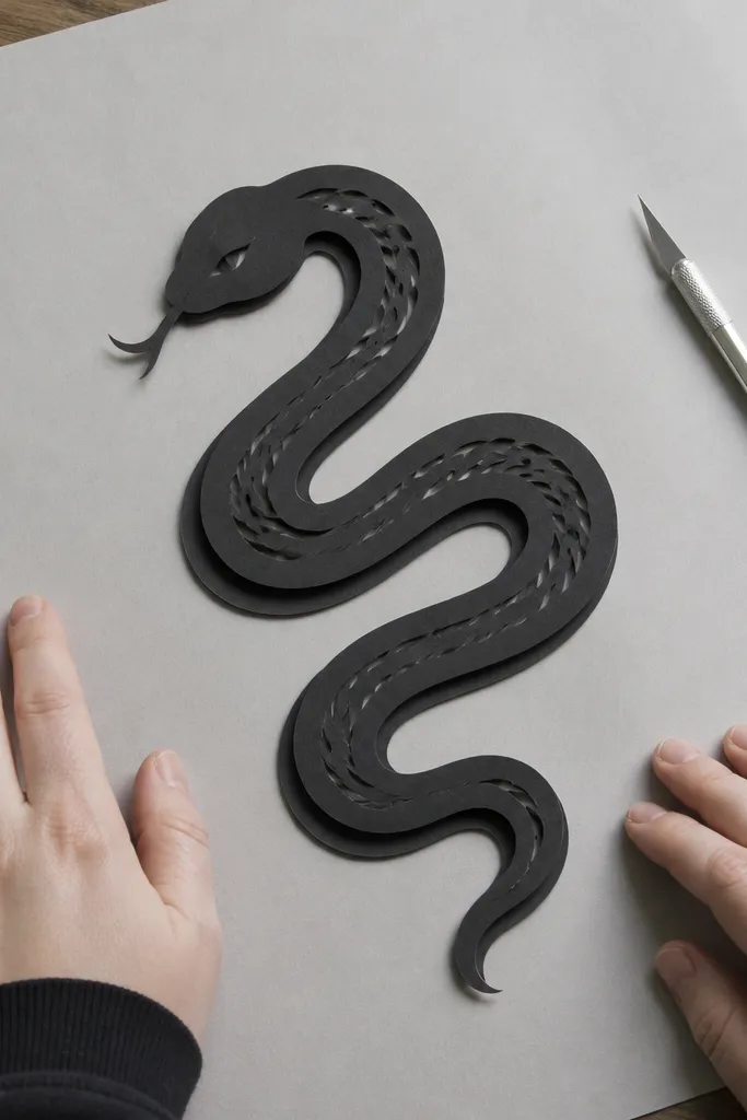 A snake with layered outlines that look like paper cut shadows