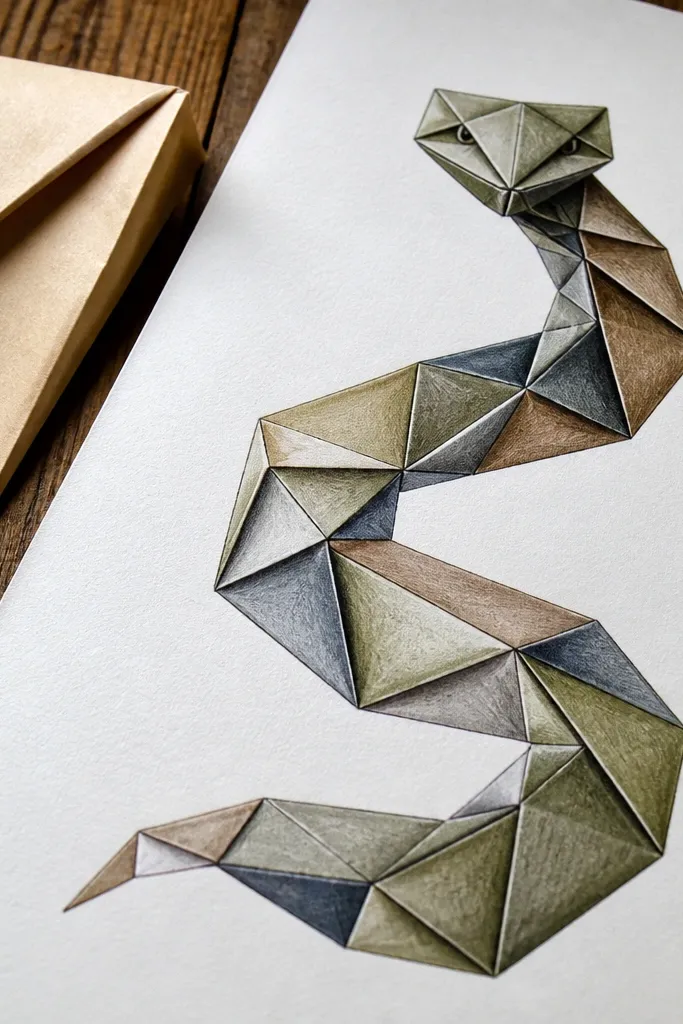 A snake with angular facets like folded paper and facet shading
