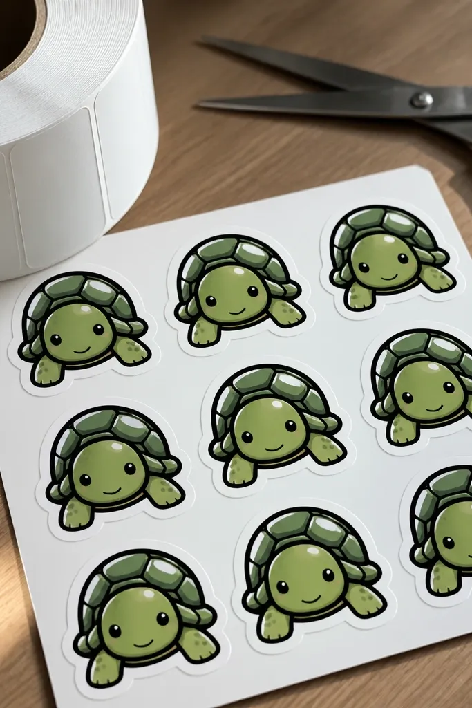 A small turtle with thick black outline and simple green fill