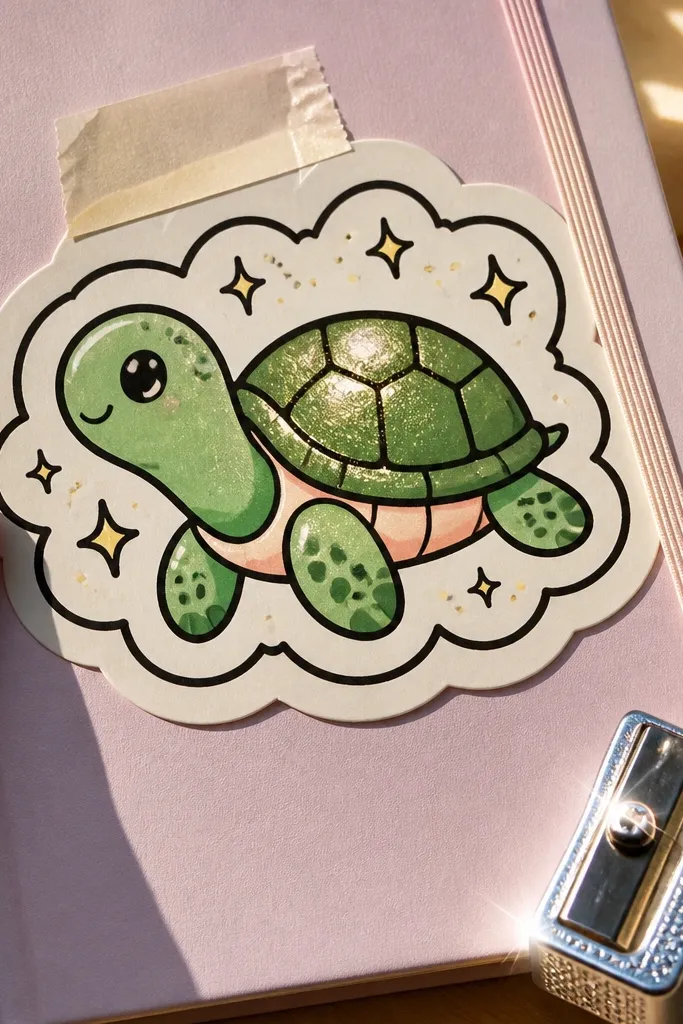 A turtle inside a bubble outline with small sparkle marks around it
