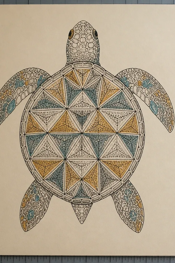 A turtle shell made of triangle sections with small dots in each section