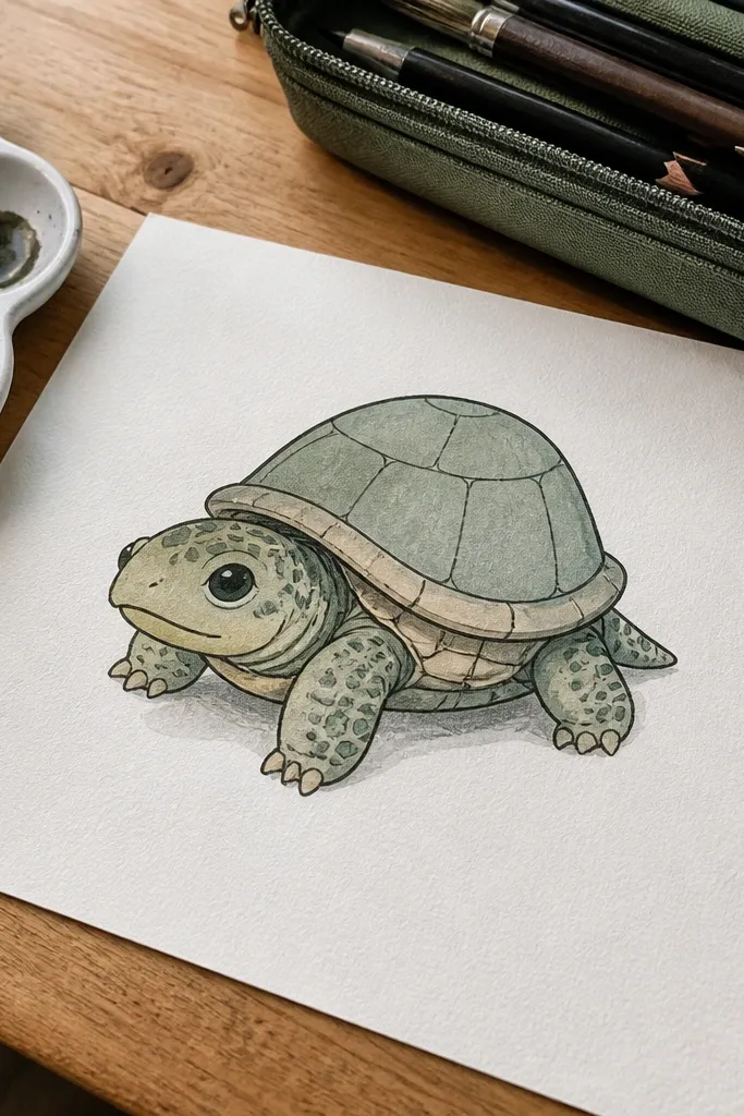 A turtle wearing a small helmet-like cap on its shell