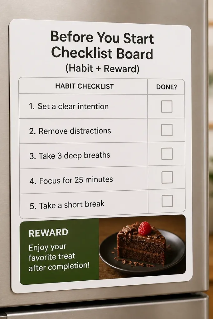 Two checklists with checkbox squares and a small reward box with a cutout