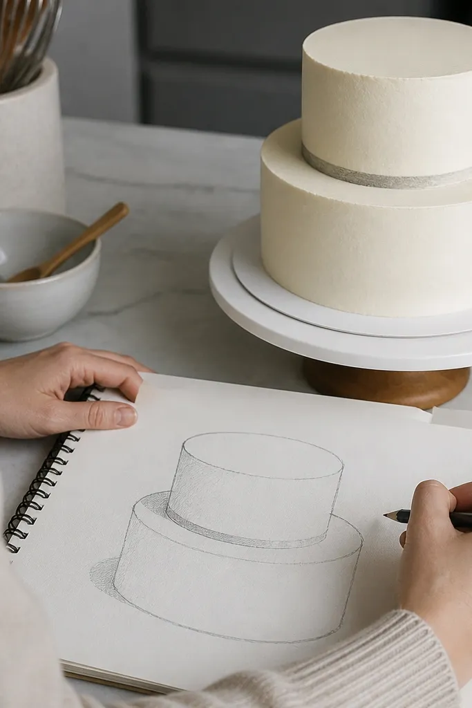 Simple pencil cake with two shading levels and clean tier outlines