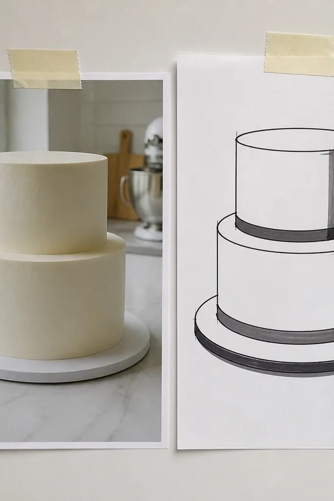 Cake tiers with bold outline and two shadow blocks under each overhang