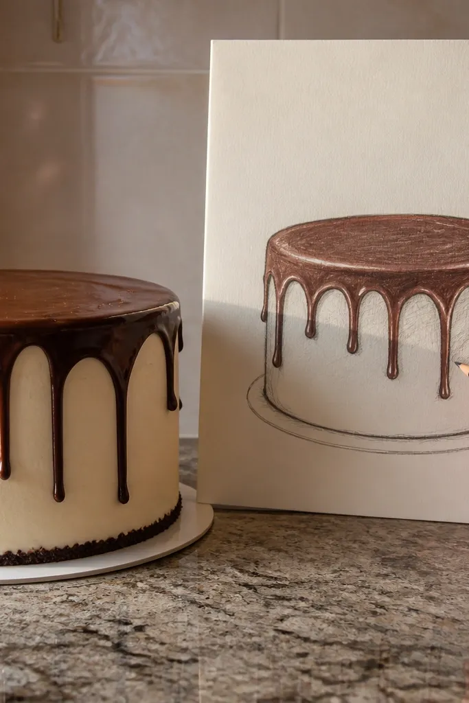 Cake with playful frosting drips and simple shading under the drips