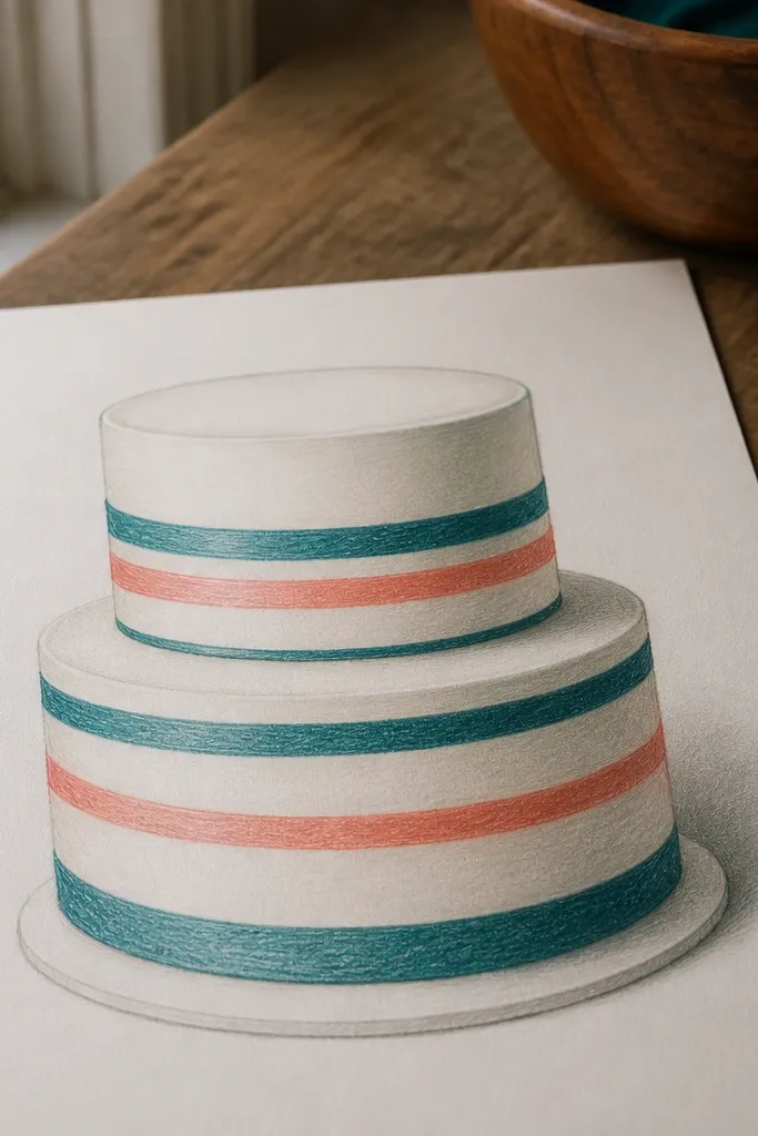 Cake with a single ribbon stripe and simple shadow under the tier edge
