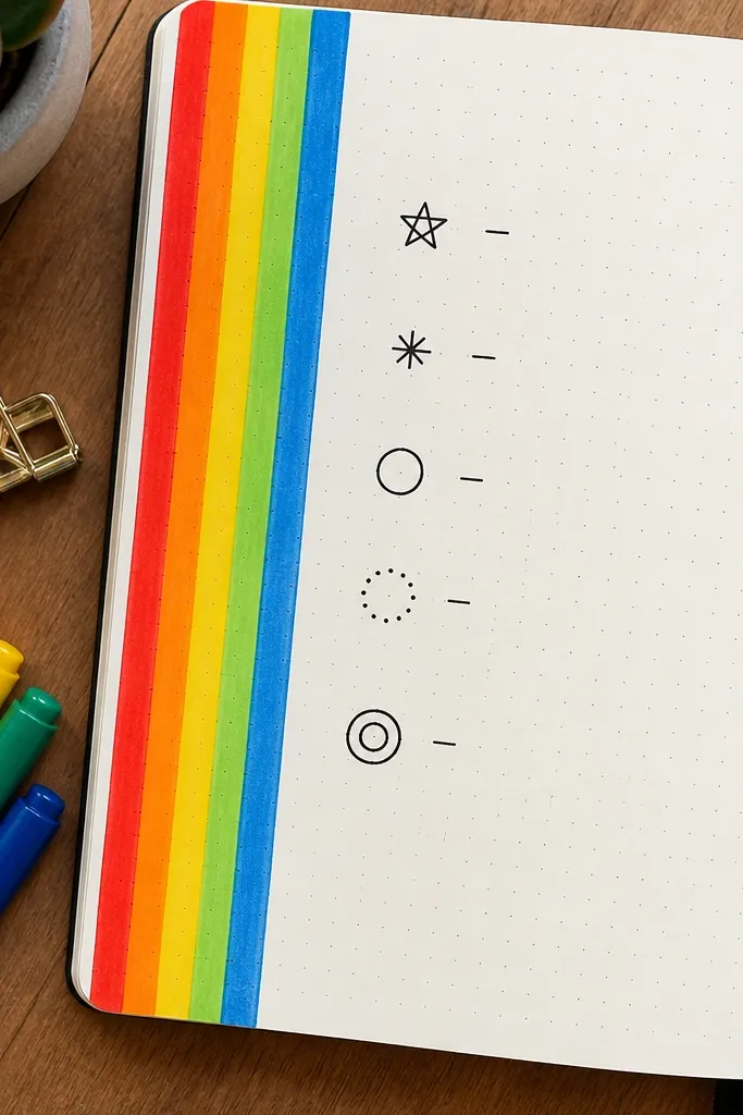 Dot grid page with a colorful rainbow strip along the margin