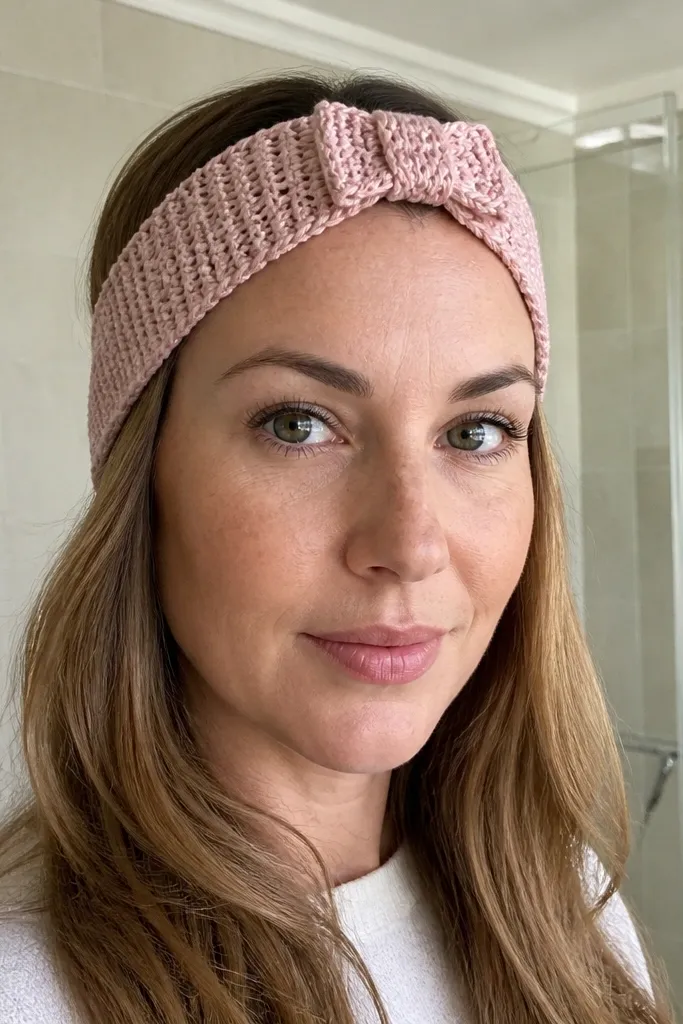 Simple crochet headband with a small bow knot on the side