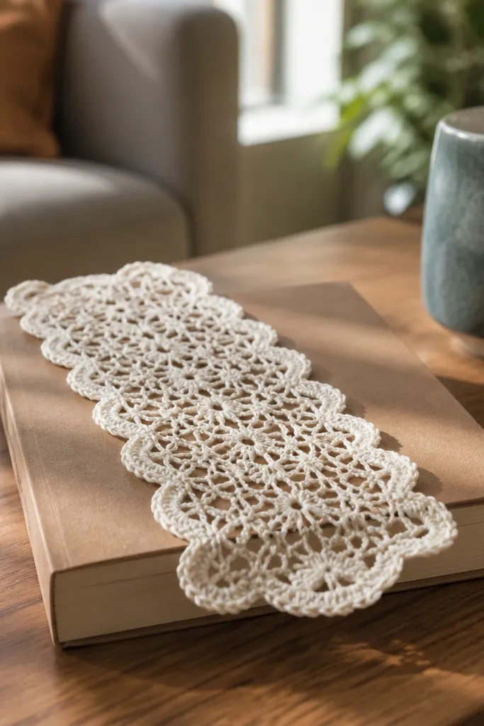 Scalloped crochet lace bookmark with a neat top loop