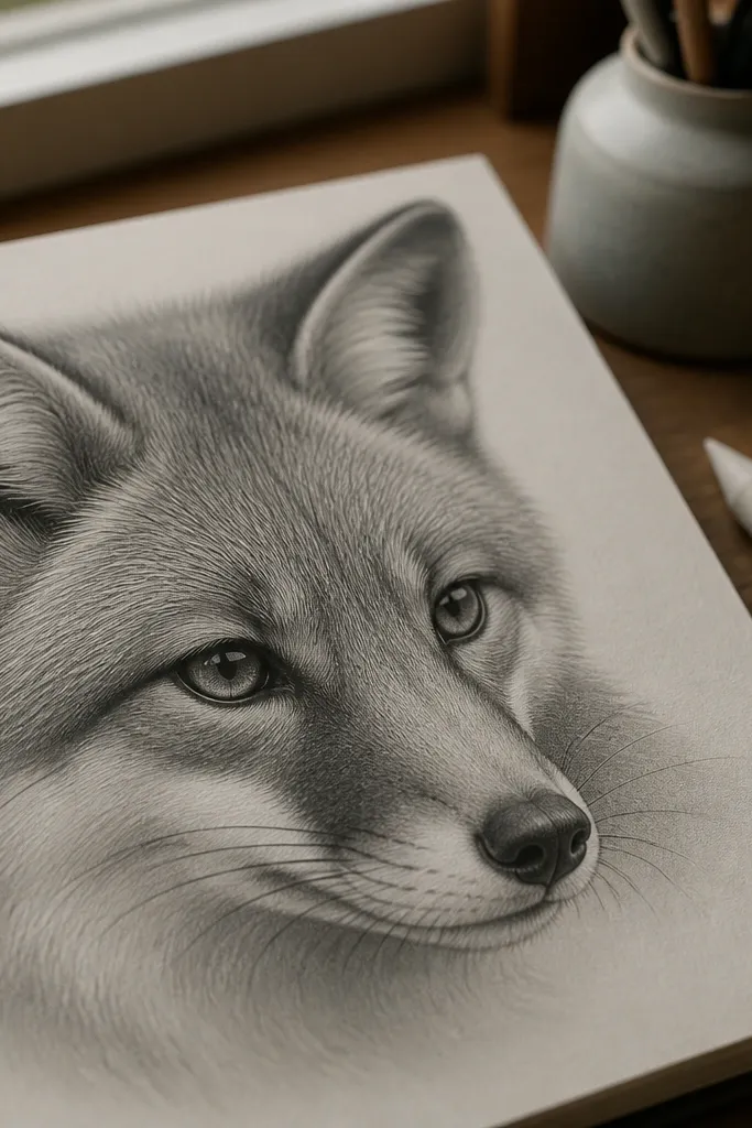 Fox muzzle with smooth graphite gradients and faint fur hints on the cheeks